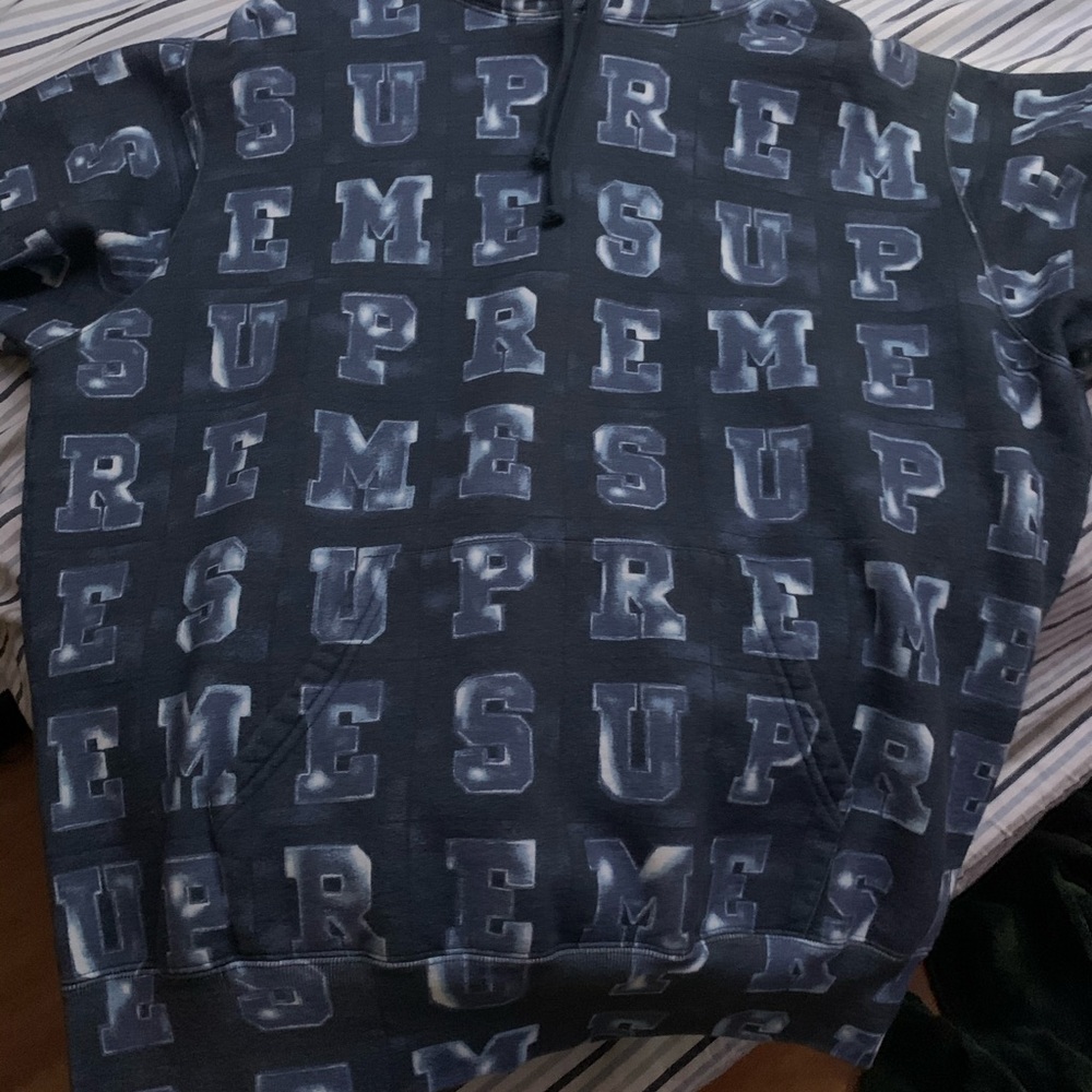 supreme navy blocked hoodie